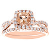 10K Rose Gold Cushion Morganite & Diamond Twisted Engagement Ring + Band Bridal Set 1 TCW