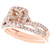 10K Rose Gold Cushion Morganite & Diamond Twisted Engagement Ring + Band Bridal Set 1 TCW