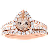 10K Rose Gold Pear Morganite & Diamond Teardrop Halo Engagement Ring Bridal Set 1.53 TCW