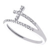 10K White Gold Round Cut Sideways Cross Diamond Ladies Cocktail Ring 0.16 Ct.