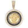 10K Yellow Gold White Black & Champagne Diamond Medusa Medallion Pendant 2 Ct.