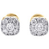 14K Yellow Gold Diamond Flower Set 7mm Rounded Square Stud Earrings 0.75 Ct.