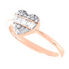 anillo de amor en la mano derecha con corazón abovedado y diamantes redondos y baguette en oro rosa de 10 k, 1/4 qt