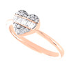 10K Rose Gold Round & Baguette Diamond Domed Heart Right Hand Love Ring 1/4 Ct