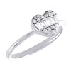 10K White Gold Round & Baguette Diamond Domed Heart Right Hand Love Ring 1/4 Ct