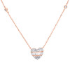 10K Rose Gold Baguette Diamond Domed Heart Charm Station 18" Necklace 1/4 Ct.