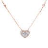 10K Rose Gold Round Diamond Halo Tiered Heart Charm Station 18" Necklace 1/3 Ct.