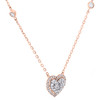 10K Rose Gold Round Diamond Halo Tiered Heart Charm Station 18" Necklace 1/3 Ct.