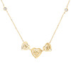 10K Yellow Gold Diamond Halo Triple Heart Charm Station Link 18" Necklace 3/4 Ct