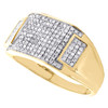 10K Yellow Gold Round Diamond Rectangle Frame Pinky Ring 12mm Pave Band 1/2 CT.