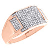 10K Rose Gold Round Diamond Rectangle Frame Pinky Ring 12mm Pave Band 1/2 CT.