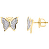 10K Yellow Gold Round Diamond Small Butterfly Stud Themed Earrings 0.12 Ct.