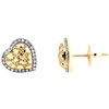 10K Yellow Gold Diamond Halo Domed Nugget Center Heart Stud Earrings 0.10 Ct.