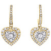 10K Yellow Gold Round Diamond Heart Drop Dangler Halo Hoop Earrings 0.62 Ct.