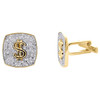 10K Yellow Gold Round Diamond Money / Dollar Sign Square Cuff Links 1.62 Ct.