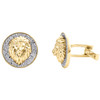 10K Yellow Gold Round Diamond Circle Frame 3D Lion Head Men's Cuff Links 0.87 Ct