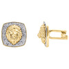 10K Yellow Gold Round Diamond Square Frame 3D Lion Head Men's Cuff Links 1 Ct