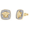 10K Yellow Gold Round Diamond Square Frame Medusa Center Cuff Links 1.20 Ct.