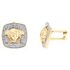 10K Yellow Gold Round Diamond Square Frame Medusa Center Cuff Links 1.20 Ct.