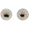 10K Yellow Gold Round Diamond Circle Frame King's Crown Cuff Links 1.20 Ct.