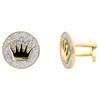 10K Yellow Gold Round Diamond Circle Frame King's Crown Cuff Links 1.20 Ct.