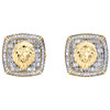 gemelli con testa di leone 3D con cornice quadrata e diamanti baguette in oro giallo 10k da 1,25 ct.
