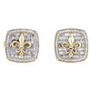 boutons de manchette en forme de fleur de lys avec cadre carré en diamant baguette en or jaune 10 carats 1,25 ct.