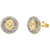 10K Yellow Gold Baguette Diamond Circle Frame 3D Lion Head Cuff Links 1.33 Ct.