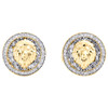 boutons de manchette tête de lion 3d en or jaune 10 carats avec cadre circulaire en diamant baguette 1,33 ct.