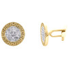 10K Yellow Gold Baguette Diamond Greek Key Halo Circle Frame Cuff Links 0.62 Ct.