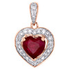 10K Rose Gold Solitaire Red Ruby & Diamond Halo Tiered Small Heart Charm 0.12 Ct