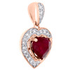 10K Rose Gold Solitaire Red Ruby & Diamond Halo Tiered Small Heart Charm 0.12 Ct