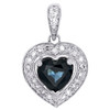 10K White Gold Solitaire Sapphire & Diamond Halo Tier Small Heart Charm 0.12 Ct.