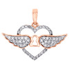 10K Rose Gold Round Diamond Open Heart Key Hole w/ Angel Wings Pendant 0.33 Ct.