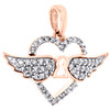 10K Rose Gold Round Diamond Open Heart Key Hole w/ Angel Wings Pendant 0.33 Ct.