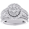 14K White Gold Baguette Diamond Flower Halo Bridal Set Engagement Ring 2 TCW