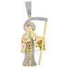 pendentif de mort de faucheuse en or jaune 10 carats avec pavé rond de diamants, breloque de 1,75 pouces, 0,47 ct.