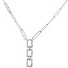 10K White Gold Diamond Fancy Square Charm Paper Clip 18" Cable Necklace 1/4 CT.