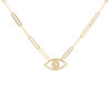 10K Yellow Gold Diamond Evil Eye Charm Paper Clip 18" Cable Necklace 1/4 CT.
