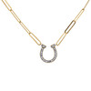 10K Yellow Gold Diamond Horseshoe Charm Paper Clip 18" Cable Necklace 1/8 CT.