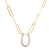 10K Yellow Gold Diamond Horseshoe Charm Paper Clip 18" Cable Necklace 1/8 CT.