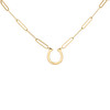 10K Yellow Gold Diamond Horseshoe Charm Paper Clip 18" Cable Necklace 1/8 CT.