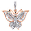 10K Rose Gold Round & Baguette Diamond Butterfly Pendant 0.85" Charm 5/8 CT.