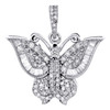 10K White Gold Round & Baguette Diamond Butterfly Pendant 0.85" Charm 5/8 CT.