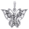 10K White Gold Round & Baguette Diamond Butterfly Pendant 0.85" Charm 5/8 CT.