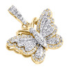 10K Yellow Gold Round Diamond Double Frame Butterfly Pendant 0.70" Charm 3/8 CT.