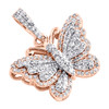 10K Rose Gold Round Diamond Double Frame Butterfly Pendant 0.70" Charm 3/8 CT.