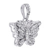 10K White Gold Round Diamond Double Frame Butterfly Pendant 0.70" Charm 3/8 CT.