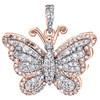 10K White Gold Round Diamond Double Frame Butterfly Pendant 0.85" Charm 3/4 CT.