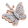10K White Gold Round Diamond Double Frame Butterfly Pendant 0.85" Charm 3/4 CT.